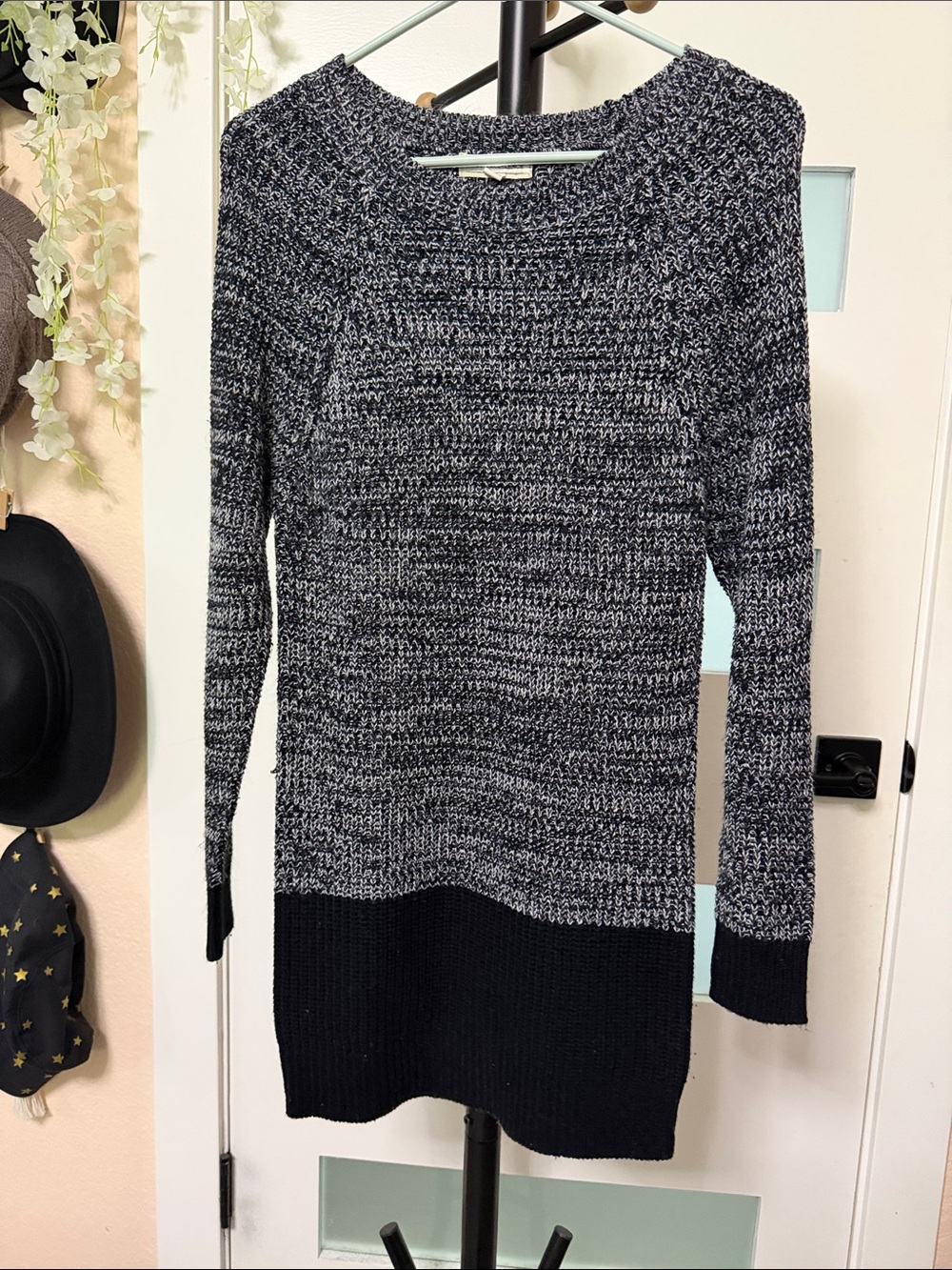 Black & Gray Marled Knit Women’s Sweater Dress
